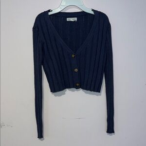 Ribbed Button-Front Cropped V-Neck Cardigan